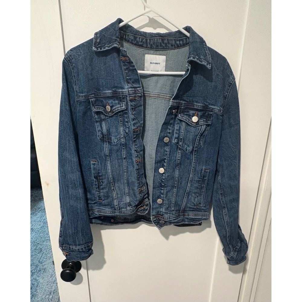 Old Navy Womens Medium Wash Denim Trucker Jacket Blue Jeans Coat